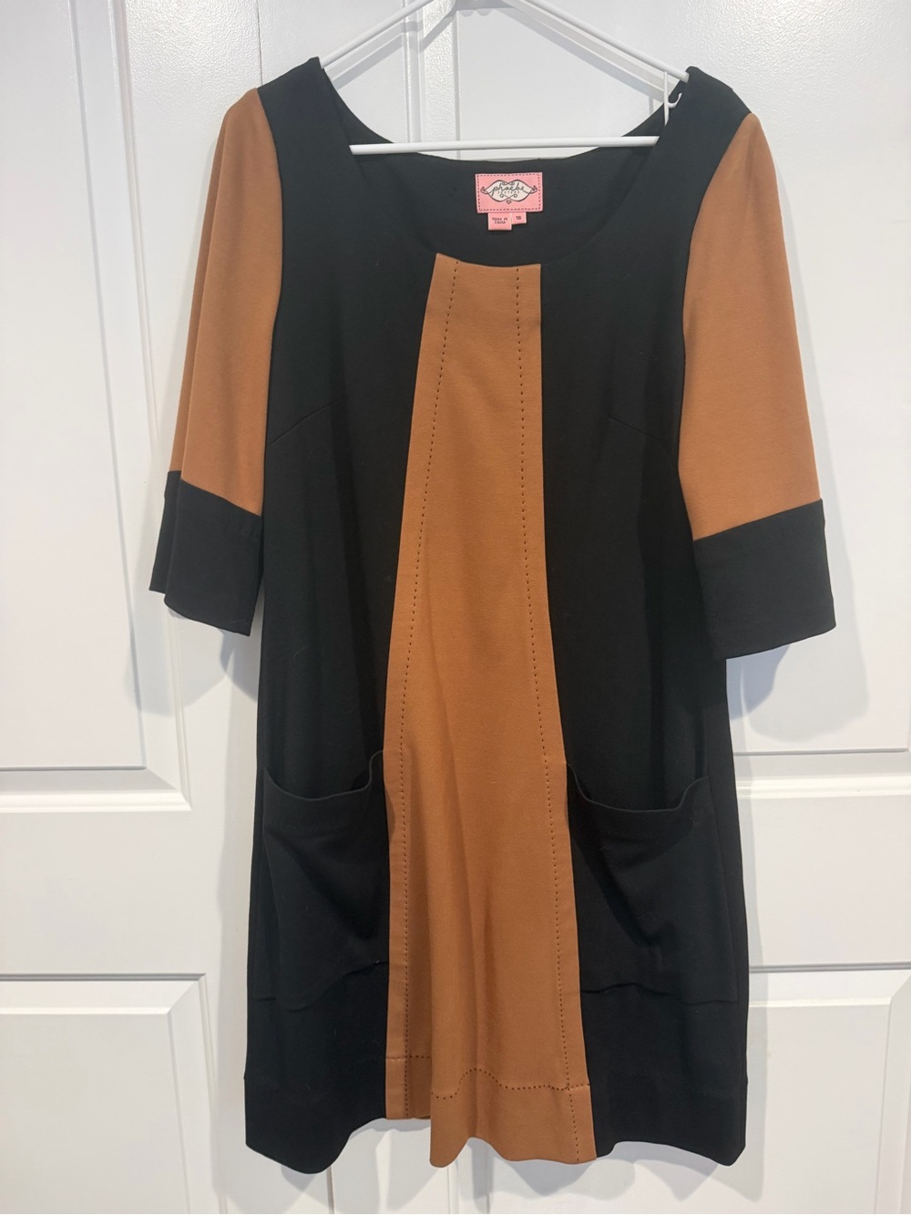 Phoebe Couture Black and Brown Colorblock Midi Dress